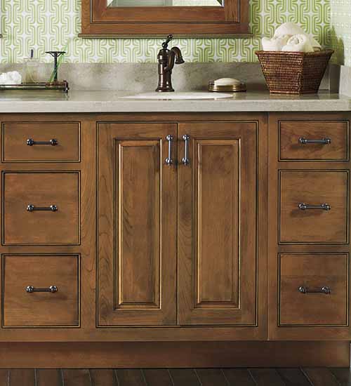 1 of 2 Vanity Cabinet Cherry Species with Sage Staining with Onyx Glazing